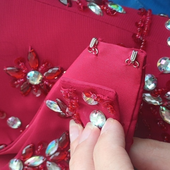 Two piece formal prom bejeweled rhinestone red dress - Picture 6 of 13